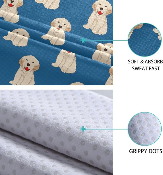 Labrador Golden Retriever Dog Yoga Mat Towel Non Slip Soft Sweat Absorbent Hot Yoga Mat Towel for Hot Yoga, Pilates and Workout-73 x 27 Inch