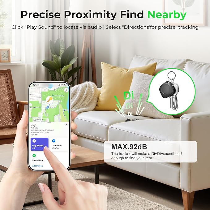 Tracker Tags-4 Pack(iOS Only), ltem Finder Smart Tag Set Black | IP67 Waterproof, Loud Beep, Replaceable Battery, Smart Tag for Keys, Bags, Luggage, Pets, Wallet, Compatible with Find My APP