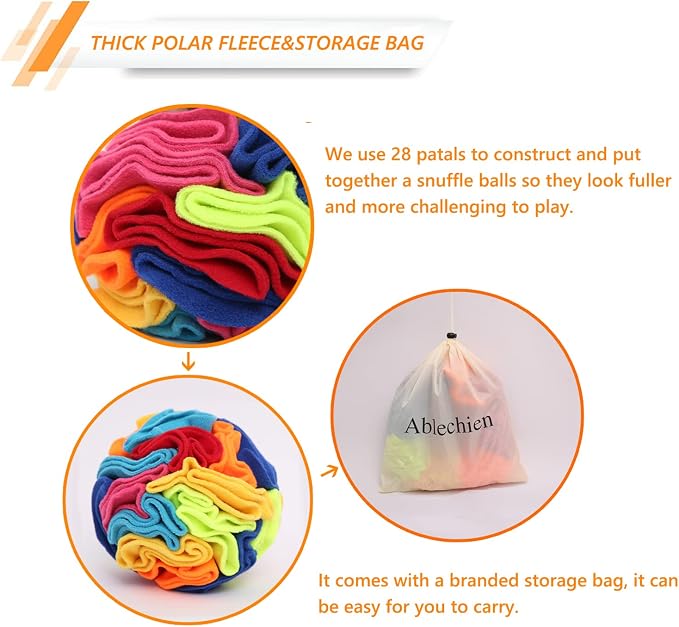 Ablechien Snuffle Ball - Snuffle Ball for Dogs, Interactive Dog Toys to Keep Them Busy, Puppy Dog Puzzle Toy with Storage Bag Machine Washable