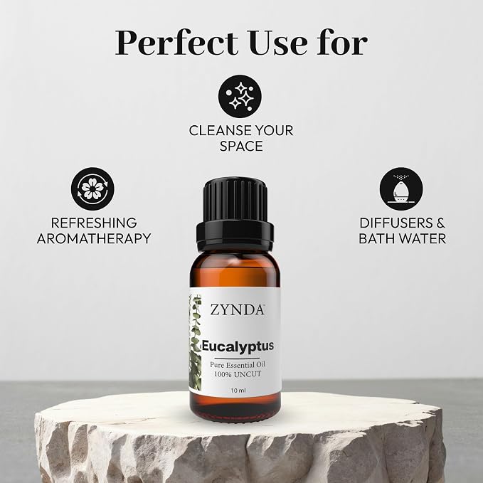Eucalyptus Essential Oil 10ml – 100% Pure, Uncut & Steam Distilled Eucalyptus Oil for Diffuser, Skin Care, Hair, and Aromatherapy – Authentic, Fresh, Invigorating Aroma