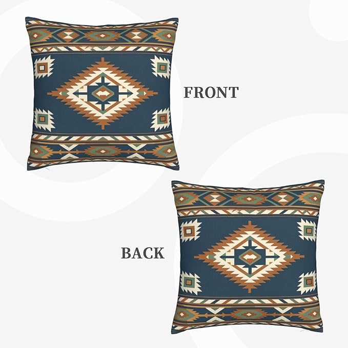 Aztec Southwestern Blue Throw Pillow Covers 18x18 Set of 2 Western Boho Cushion Cases Home Decor