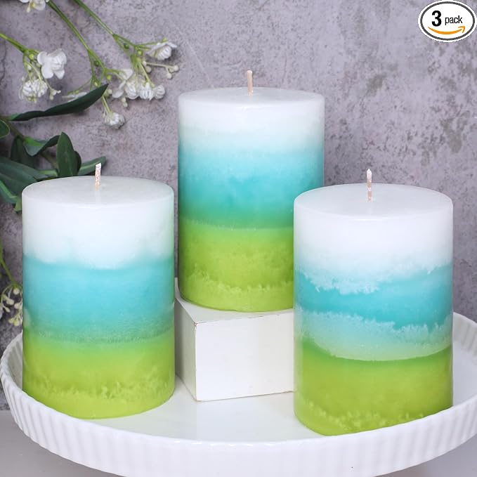 Mint Scented Pillar Candles - 3X4 Inch Aromatherapy Long Burning 35+ Hours, Clean Burning & Smoke-Free for Meditation Spaces, Home Offices