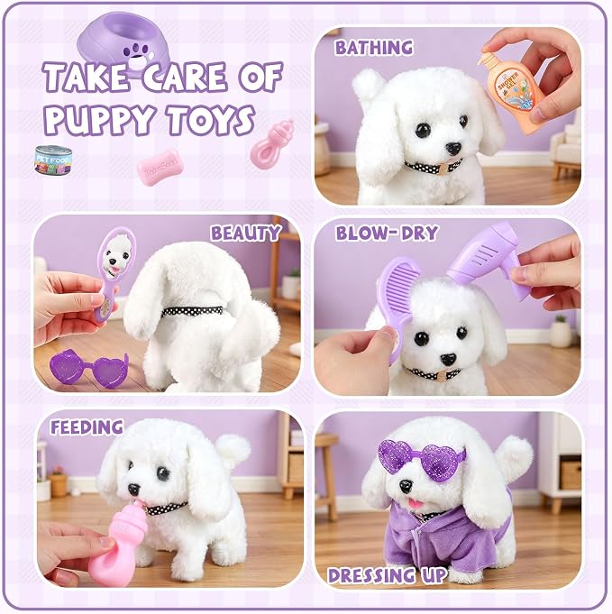 Dog Toys for Kids Girls Age 3-6, Walking&Barking Puppy Toys with Backpack