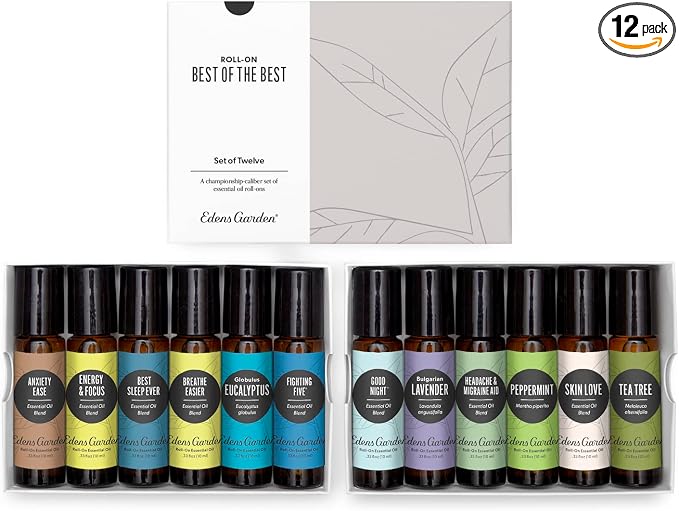 Edens Garden Essential Oils Best of the Best Roll-On 12 Set – 100% Pure Therapeutic Grade Aromatherapy: Undiluted Lavender, Lemon, Peppermint & More - For Relaxation & Wellness, Roll-On 10 ml/ 12 Pack