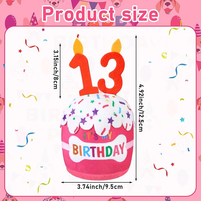 Dansydaisy Dog Birthday Cake Toy Squeaky Plush Gift,13th,Pink