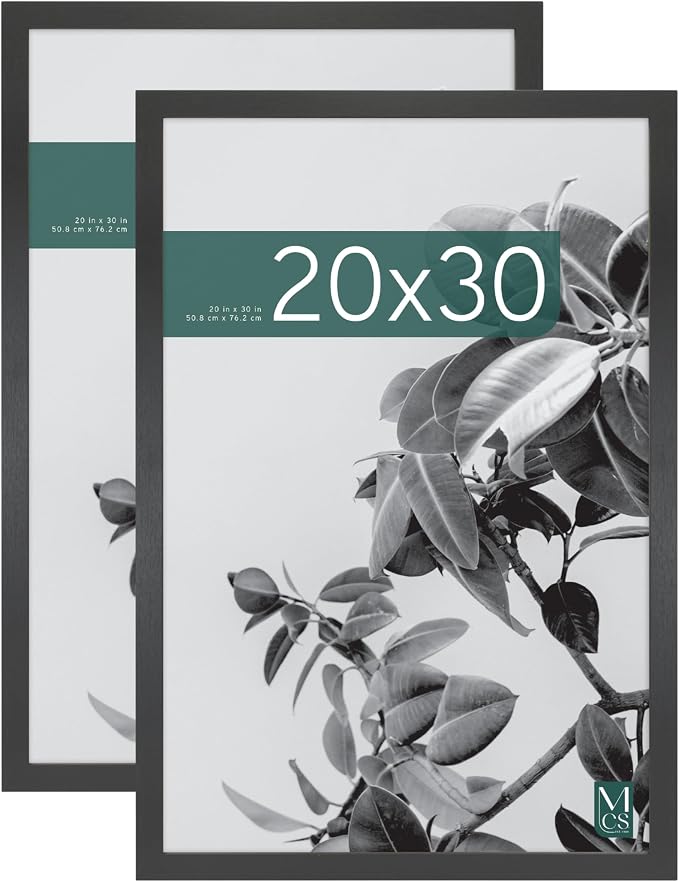 MCS Studio Gallery 20x30 Poster Frame Black Woodgrain Engineered Wood, Vertical & Horizontal Wall Hanging Large Picture Frame for Photos, Posters & Art Prints (2-Pack)