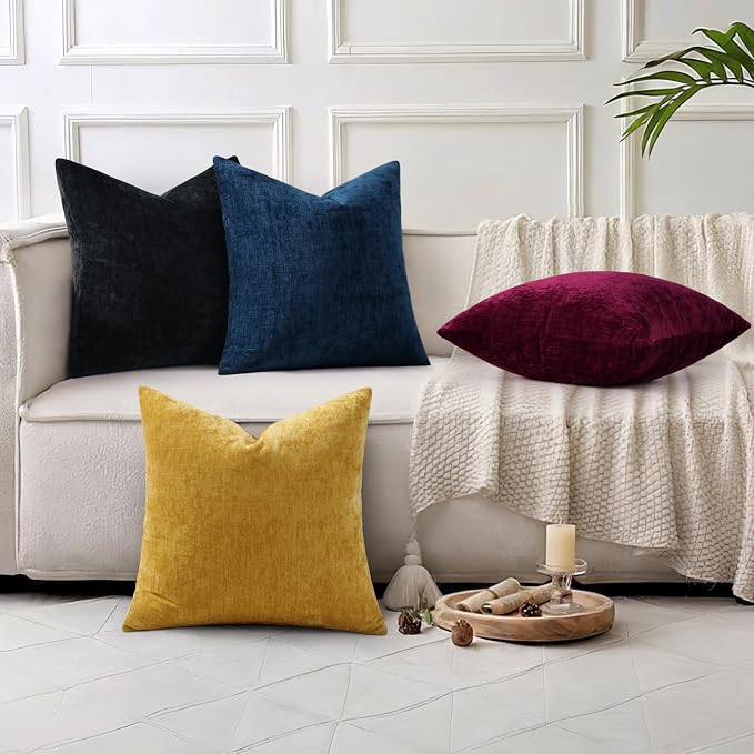 decorUhome Soft Chenille Black Throw Pillow Covers 26X26 Set of 2 | Decorative Fall Couch Pillow Covers Solid Dyed Accent Modern Euro Sham Farmhouse Neutral Square Pillow Cases for Sofa