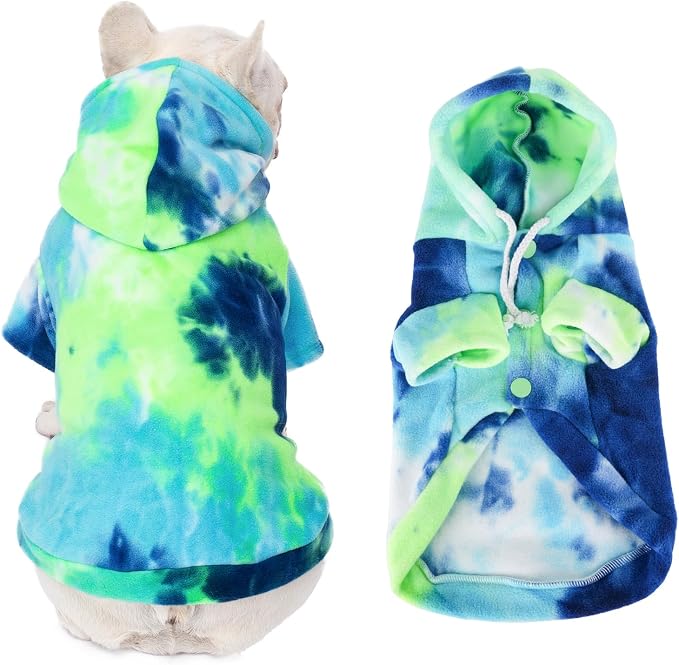 Dog Hoodie Tie Dye Dog Sweatshirt Chic Winter Clothes Ultra-Soft Warm Sweaters for Small Medium Dogs Fashion Pet Clothes for Dogs (Blue/Yellow/Green, L (Back: 14.96",Chest: 19.68", Neck: 16.53"))