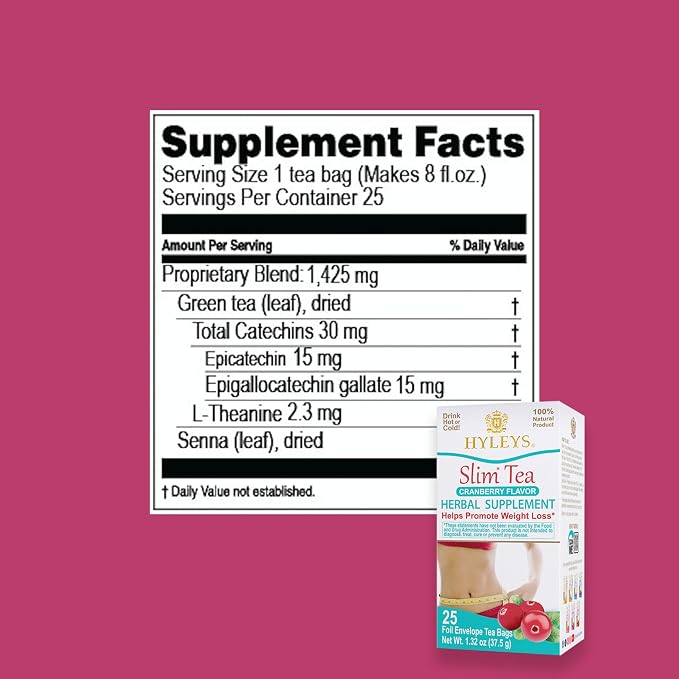 Hyleys Slim Tea Cranberry Flavor - Weight Loss Herbal Supplement Cleanse and Detox - 25 Tea Bags (6 Pack)