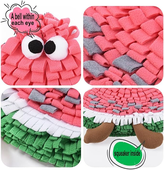 Dog Snuffle Mat Fleece Foraging Fruit Design Mats Small Animals Interactive Feeding Toy Anti Slip Slow Feeder Pet Treat Dispenser for Dogs Rabbits Guinea Pigs (Watermelon)