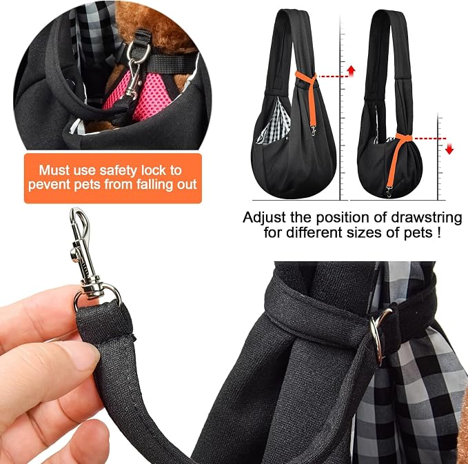 Tomkas Small Dog Cat Sling Carrier Puppy Purse Travel Wrap Soft Crossbody Pet Bag (Black, M - Zip Pocket & Classic Strap)