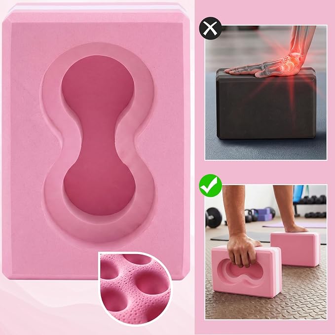 Yoga Blocks 2 Pack for Wrist Relief Yoga Blocks Wrist Support Set with Knee Pads and Strap Improve Comfort and Grip, Nonslip EVA Foam Pilates Exercise Balance Stretching Accessories Meditation