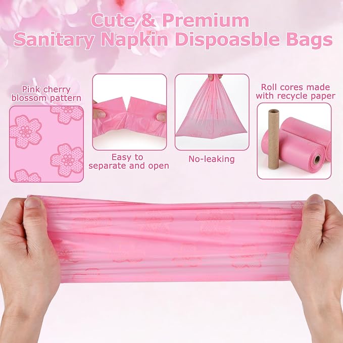 180 PCS Sanitary Napkin Disposal Bags Cherry Blossom Scented, Pink Disposable Sanitary Bag Personal Care Disposal for Tampons Trash Bag, Disposable Mini Bags for Women Privacy Handling Bag Diaper Sack