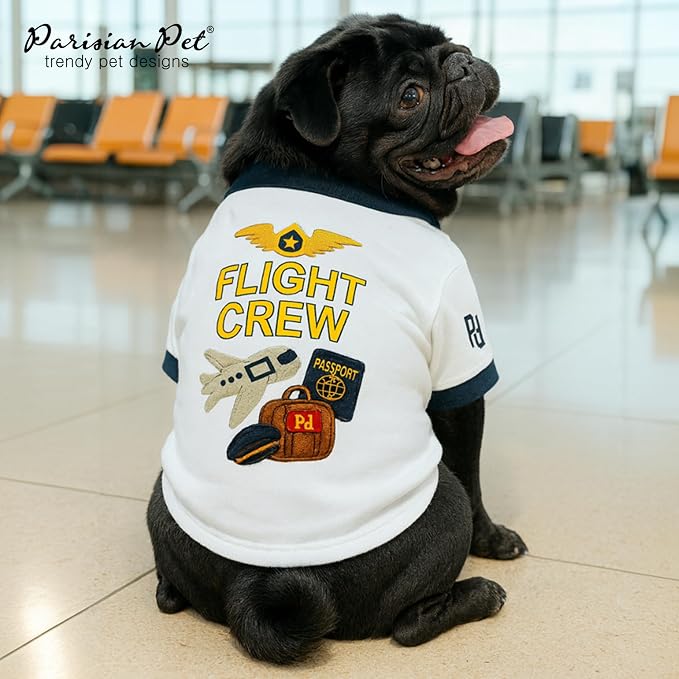 Parisian Pet Dog Flight Crew Shirt - Embroidered Pet Vest - 100% Cotton & Polyester Doggy Shirt - Lightweight Pet Clothes - Sleeved Puppy Costume - White Shirts for Large Dogs - 3XL