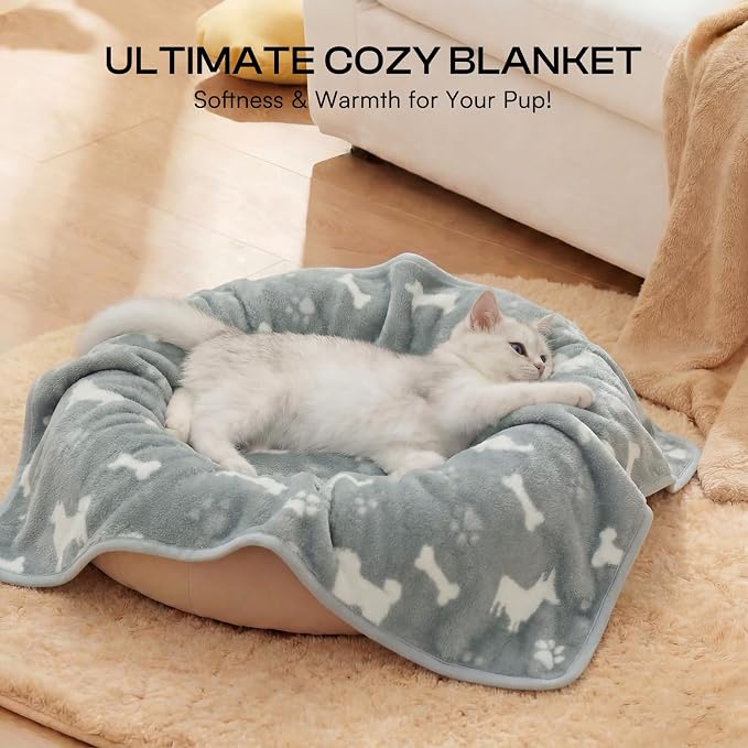 Luciphia Dog Blanket 3 Pack, Soft Cozy Fleece Throw for Puppy Cat,30"x20" | Fuzzy Flannel Small Pet Blanket Washable, Cute Paw Print for Crate Car Bed. Puppy Essential,Cat Stuff Gifts,Medium