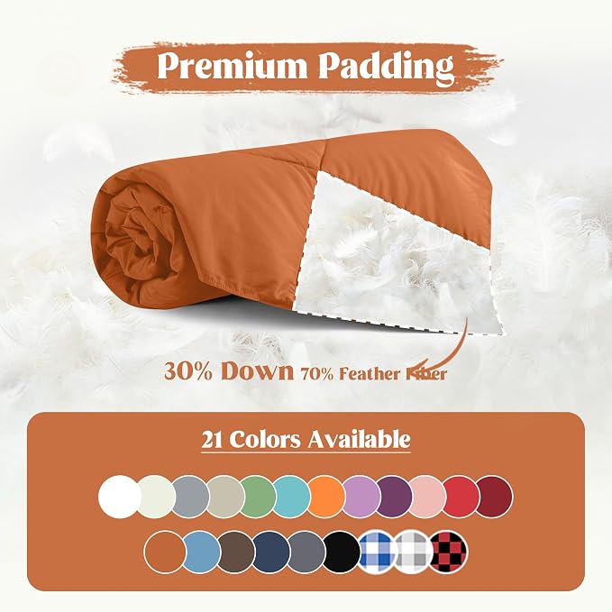puredown® Soft Feather Down Throw Blanket Lightweight Packable Couch Throw for Indoor and Outdoor Use, Throw 50"X70", Burnt Orange, 12oz