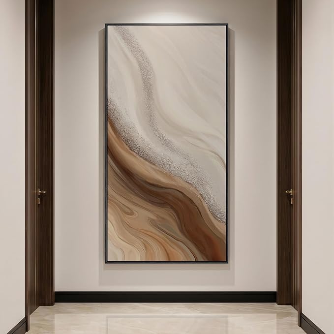 Large Framed Neutral Abstract Wall Art, Vertical Modern Canvas Prints Paintings Artwork for Walls, Beige and Earth Tone Minimalist Pictures Wall Decor for Hallway Bedroom Living Room Dining, 30x60 In