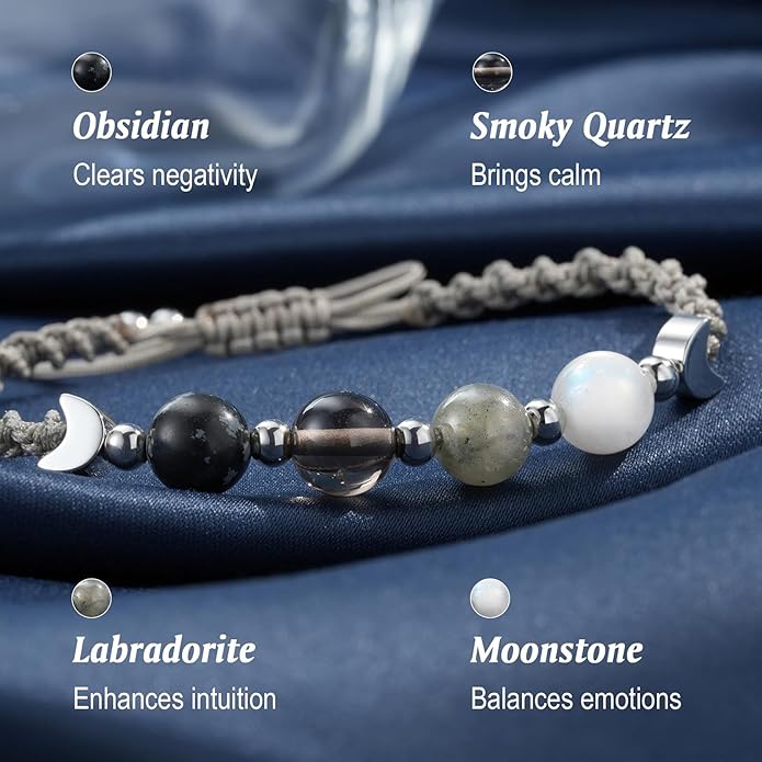 Moon Phase Bracelet for Women Crystal Healing Bracelet Natural Moonstone Beaded Bracelets Meditation Relaxation Friendship Bracelets Valentine Jewelry Gifts
