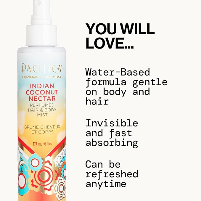 Pacifica Beauty Indian Coconut Nectar Hair & Body Mist, Functional Fragrance For A Calming Experience, Paraben-Free, Vegan & Cruelty-Free, 5 Fl Oz