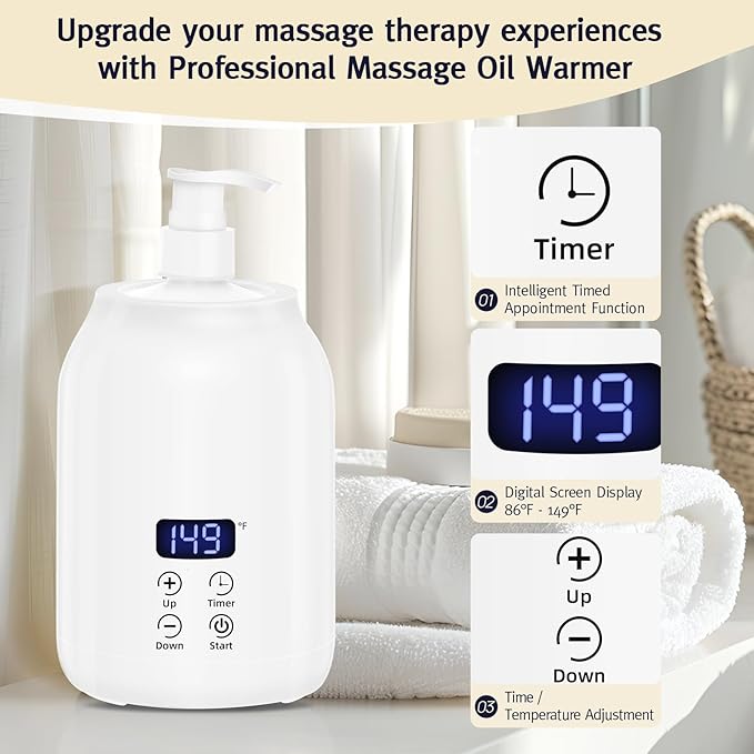 Meifuly Oil Warmer for Massage Therapy & Personal Use, Quick Lotion Warmer Heats Up, with Two Bottles, Adjustable and Constant Temperature