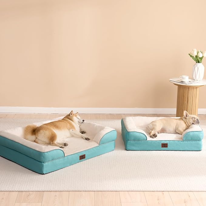 EHEYCIGA Orthopedic Dog Bed for Large Dogs, Waterproof Memory Foam, Turquoise Blue, 35"L x 22"W x 6.5"Th | Non-Slip Bottom and Egg-Crate Memory Foam Dog Couch Bed with Washable Removable Cover, Turquoise Blue