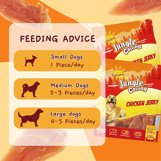 Jungle Calling Chicken Breast Jerky Treats for Medium/Large Breeds, 1.33 lb | High Protein, Stomach-Friendly, No Artificial Colors, Chewy for Teeth Cleaning, Easy to Tear, Ideal for Training
