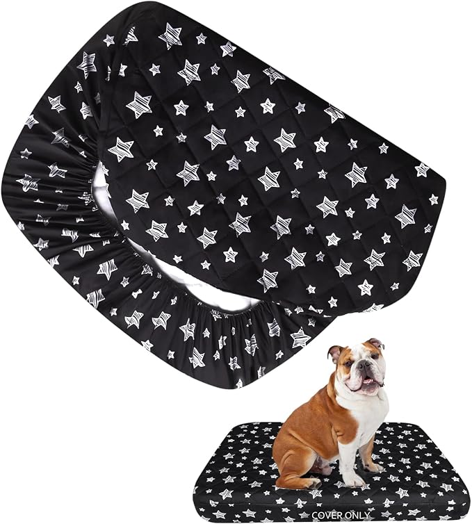 Waterproof Dog Bed Covers Replacement Lovely Black Star Print, 22x35 Inches | Washable Pet Hair Easy to Remove, Noiseless Quilted Puppy Pet Bed Cover , for Dog/Cat, Cover Only
