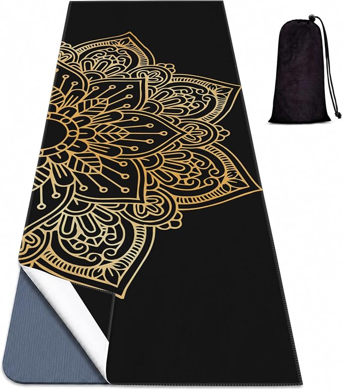 Yoga Mat Towel, Hot Yoga Non Slip with 4 Corner Pockets, 70 x 26 in | Soft Absorbent Microfiber With Four Corner Pockets, Fits Over Yoga Mats For Hot Yoga, Pilates, Gym, And Travel