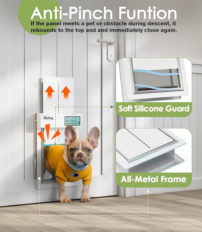 Automatic Dog Door for Door with Collar Sensor, Electronic Medium Dog Door with Anti-Pinch, Timing Function, Metal Frame&Panels, Mains-Powered- M