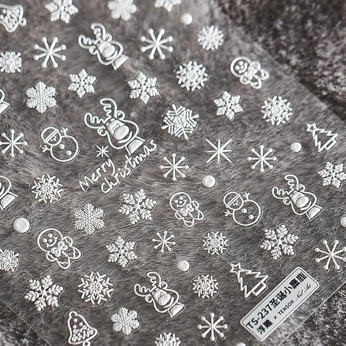 Christmas Nail Stickers for Nail Art, 5D Embossed Self-Adhesive Snowflake Nail Decals, Nail Supplies Nail Art Design Accessories for Women and Girls Manicure DIY Decoration