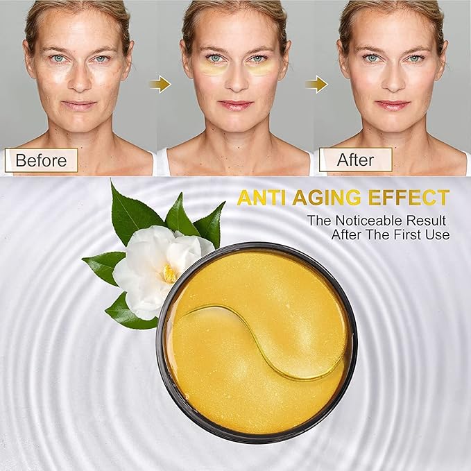 Fivewan 24k Gold Under Eye Patches - 120 Pcs Eye Mask Pure Gold Anti-Aging Collagen Hyaluronic Acid Under Eye Mask for Removing Dark Circles
