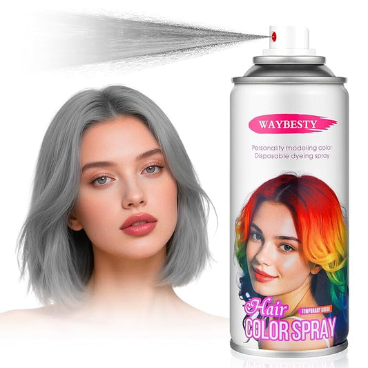 Grey Hair Spray Color Temporary, Gray Hair Dye Washable Hair Color Non-Sticky For Cosplay Party DIY, Christmas Party, Halloween Crazy Hair Day (Silver, 4.06 oz)