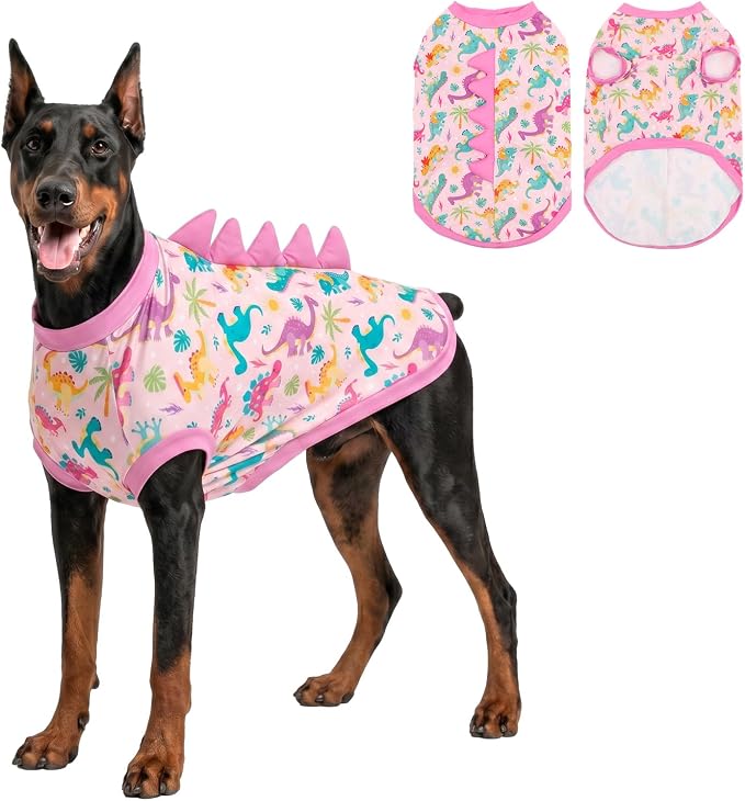 UPF 50+ Sun Protection Dog Shirt - Sleeveless Cooling Vest for Medium Dogs Girl, Quick-Dry Pet T-Shirt with Funny Dinosaur Horns, UV Protective Breathable Dog Clothes U-COSBX08M