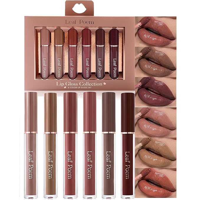 Lip Gloss Set with Glossy and Soft Brush Non-Sticky Moisturizing Lipgloss for Women Lip Makeup Collection (6 Pcs A)