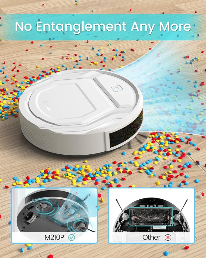 Lefant M210 Pro Robot Vacuum with Powerful Suction, 6 Cleaning Modes, 120 Mins Runtime, Quiet, Self-Charging, Voice Control, Ideal for Pet Hair and Hard Floor, White