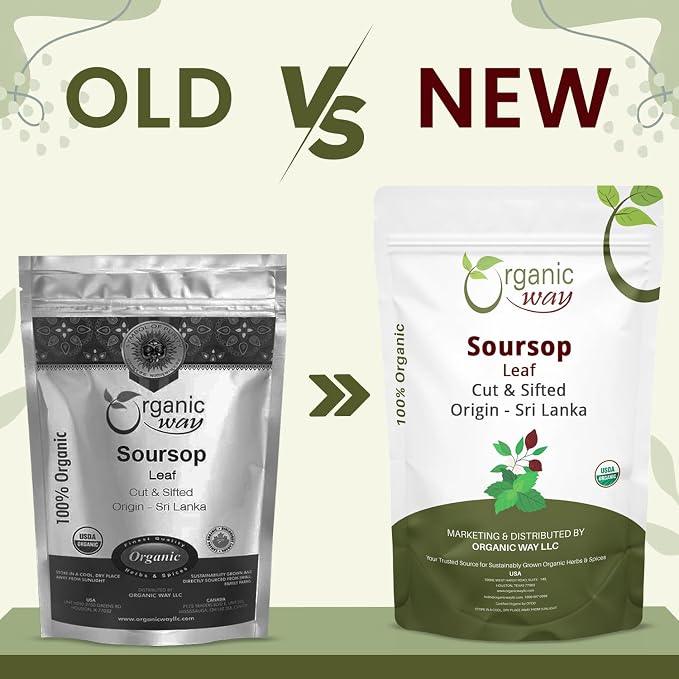 Organic Way Dried Soursop Leaf Coarse Cut (Annona Muricata) - Herbal Tea | Vegan, Non GMO & Gluten Free | Kosher Certified & Resealable Bag | 100% Raw from Sri Lanka (2 Ounces)