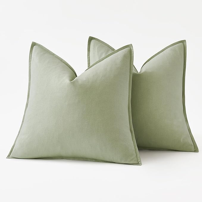 MIULEE Decorative Linen Euro Sham Pillow Covers 26x26 Light Green | Boho Farmhouse Neutral Couch Throw Pillows for Bed, Pack of 2 Accent Modern Pillowcases, Sofa Livingroom Home Decor