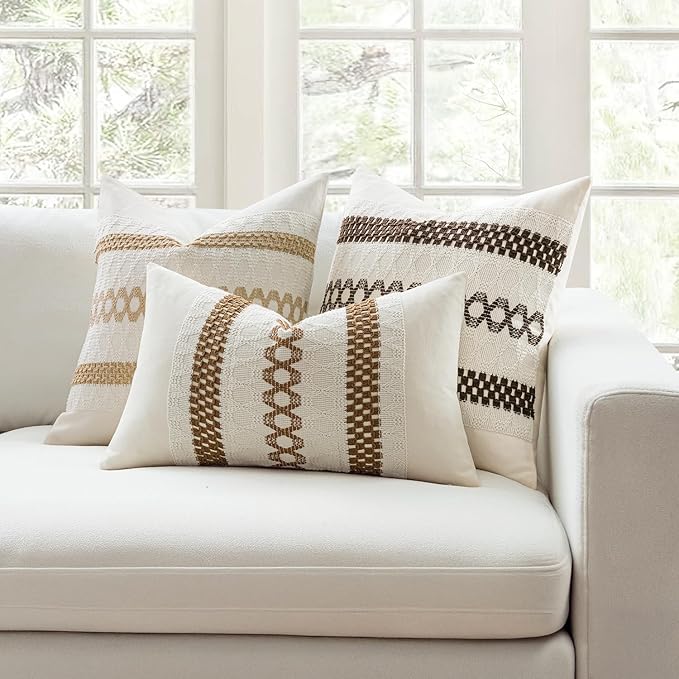 MIULEE Set of 2 Dark Brown Boho Decorative Pillow Covers 18x18 Inch | Fall, Farmhouse Couch Throw Pillows, Modern Spring Cotton Cushion Covers, Macrame Woven Home Decor for Bed Sofa Chair
