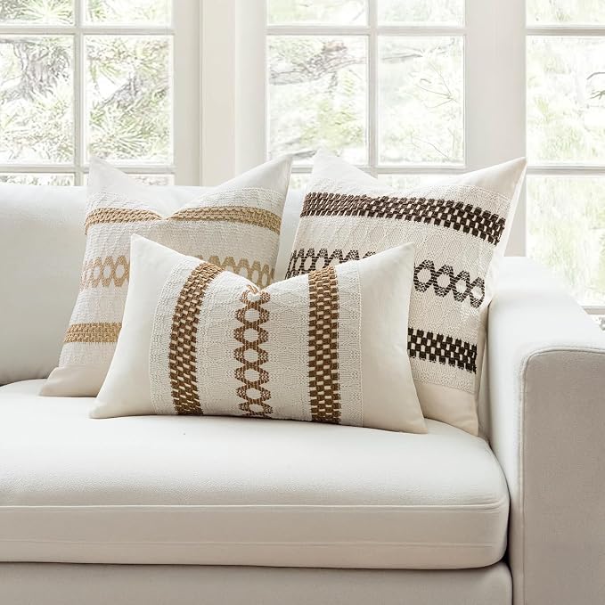 MIULEE Set of 2 Coco Brown Boho Decorative Pillow Covers 18x18 Inch | Farmhouse Couch Throw Pillows, Modern Spring Cotton Cushion Covers, Macrame Woven Home Decor for Bed Sofa Chair