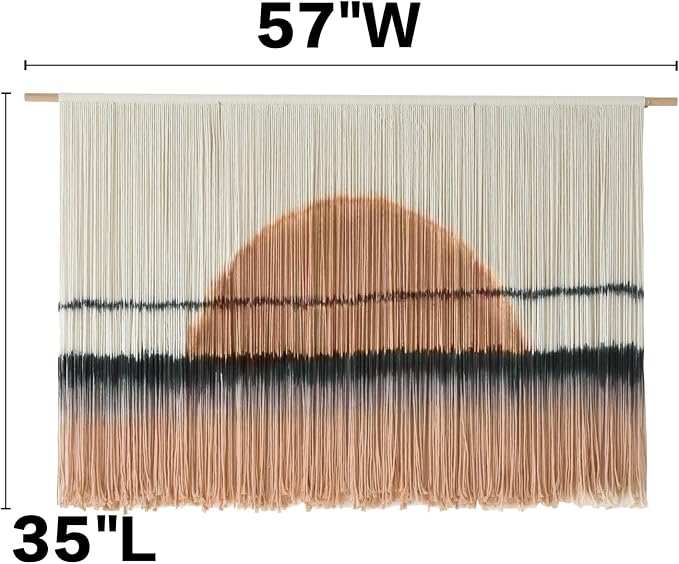 Macrame Wall Hanging Dip Dye Sunset Boho Wall Decor Fiber Art 57" W*35" L | Fiber Wall Art, Hand Dyed Wall Hanging, for Bedroom Living Room Office Dorm Room Accent, Aesthetic Home Style, Boho Decor