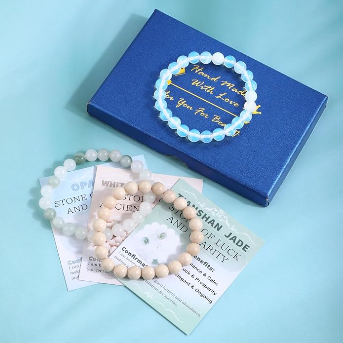 NCB 2.3-Piece 4mm Natural Crystal Gemstone Stretch Bracelets – Handmade Reiki Energy Healing Jewelry for Meditation,Yoga, Unisex