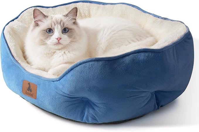 Small Dog Bed for Small Dogs, Cat Beds for Indoor Cats, Pet Bed for Puppy and Kitty, Extra Soft & Machine Washable with Anti-Slip & Water-Resistant Oxford Bottom, Light Blue, 20 inches
