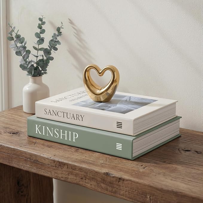 Faux Book Stacks for Decoration (Set of 2) - Decorative Books with Storage for Shelf Decor - Organic Modern & Biophilic Living Room Accents - Sanctuary & Kinship (Sage Moss Green & Beige)