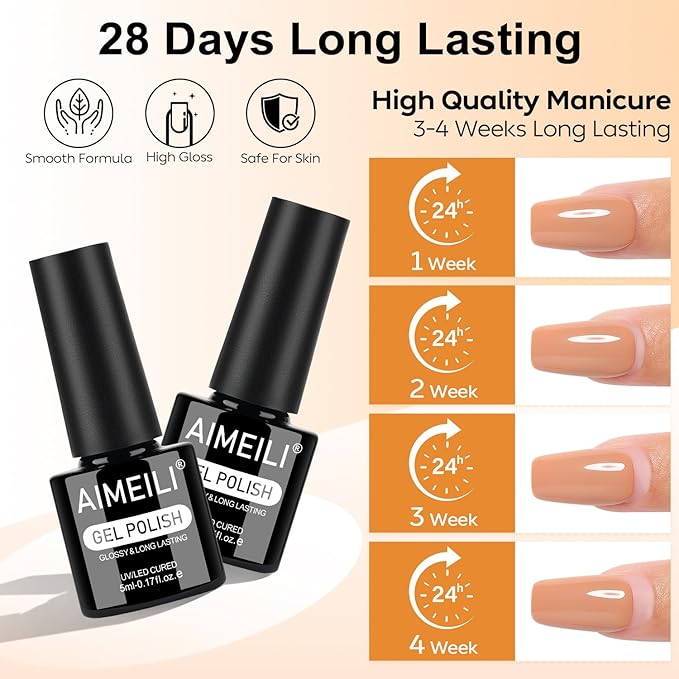 AIMEILI Gel Nail Polish Set 12pcs, Hema Free, Cruelty Free, Vegan, Soak Off U V LED Nail Art Manicure Salon DIY at Home for Women - Kit 40