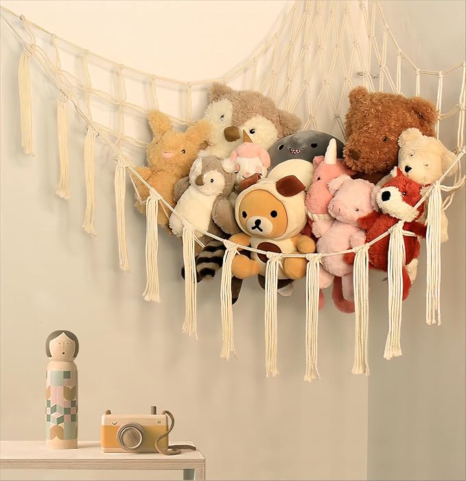 mirolam Stuffed Animal Storage Hammock Net - Toy Hammock Net for Stuffed Animals Corner - Hanging Stuff Animal Organizer Holder Large Size Baby Nursery Room Decor