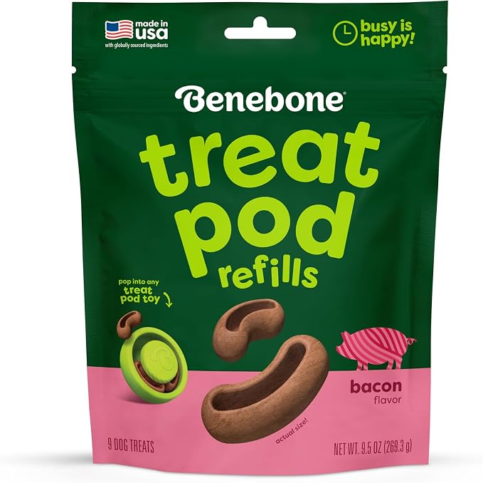 Benebone Treat Pod Refills for Benebone Puzzle Toys, Bacon Flavor Dog Treats, 9 Count
