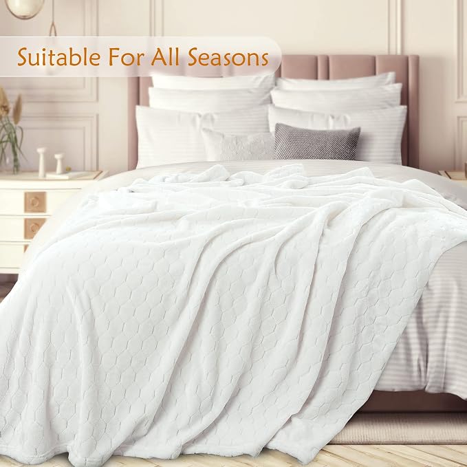 Fleece Blanket Textured Fuzzy Plush Throw Blanket Twin Size 60" x 80", Super Soft Fluffy Bed Blanket Geometric Pattern Comfy Microfiber Flannel Blankets for Couch, Bed, Sofa, Cream White