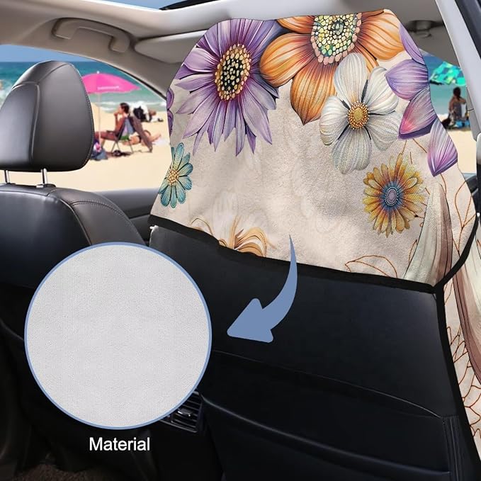 INSTANTARTS Aesthetic Dahlia Highland Cow Towel Car Seat Covers Sports Car Towel Mat for Yoga and Travel