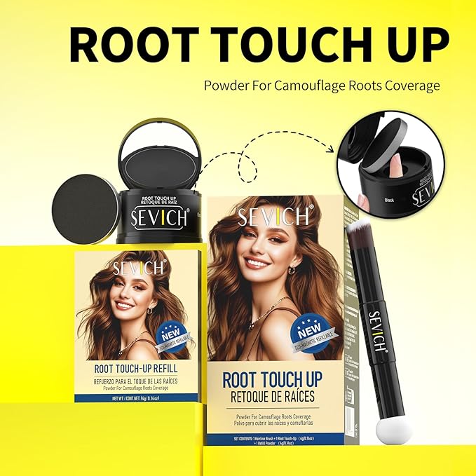 SEVICH Magnetic Hairline Powder with Brush | Refillable Root Touch Up for Sparse Hairlines & Gray Coverage | Waterproof, Sweat-Proof & Smudge-Proof | Natural & Invisible Hair Concealer (Med Brown)