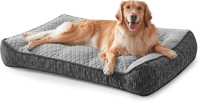 JOEJOY Extra Large Orthopedic Dog Beds Large Sized Dog, Extra Thick Foam Pet Bed Sofa with Bolster Sides, Large Sized Dog Bed with Removable Washable Cover, Non-Slip Bottom, Light Grey, 48''x35''